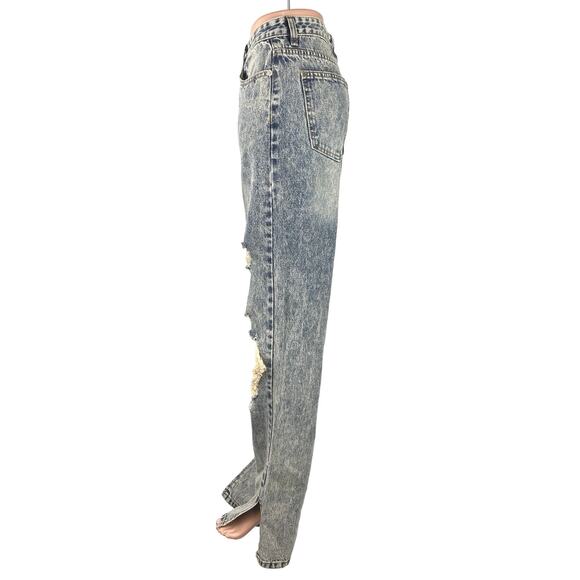 Nasty Gal NWT Blue Acid Wash Distressed Rip High Rise Straight Leg Jeans Size 6 - Picture 2 of 6